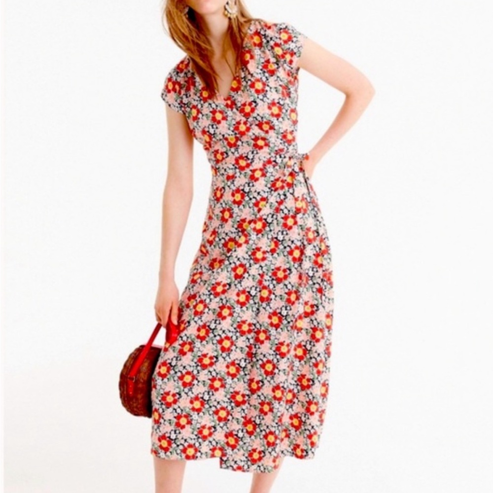 J Crew Mercantile floral wrap midi dress